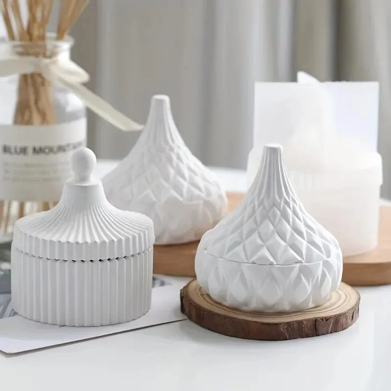 Candle Making Jars With Lids - قطعتان من قوالب السيليكون لصنع أوعية