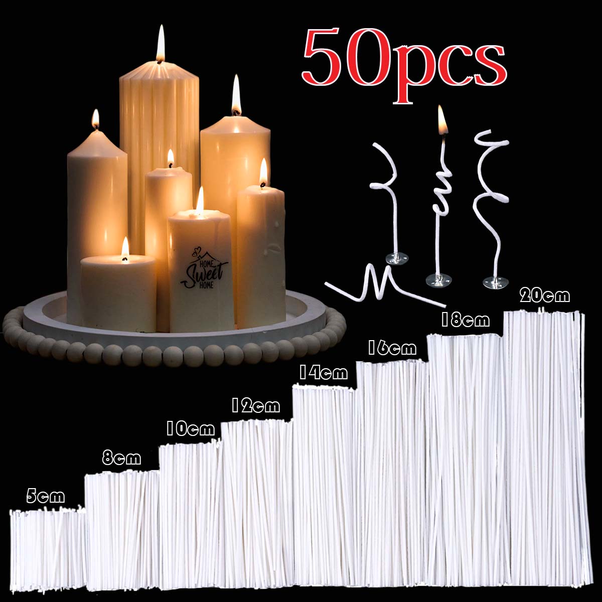 50 قطعة 5-20 سنتيمتر شمعة الفت - مراجعة Candle Making Instructions وسعره
